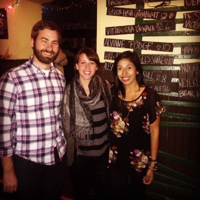 Graduate students Tony Ecker, Emily Jeffries, and Sonia Shah out for dinner in Philadelphia.