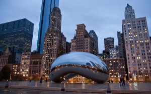 Cloud Gate sculpture by Anish Kapoor in Chicago, Illinois. 