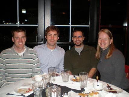 Dinner in Baltimore with Dr. Buckner and graduate students Joe Deschamps, Tony Ecker, and Jose Silgado