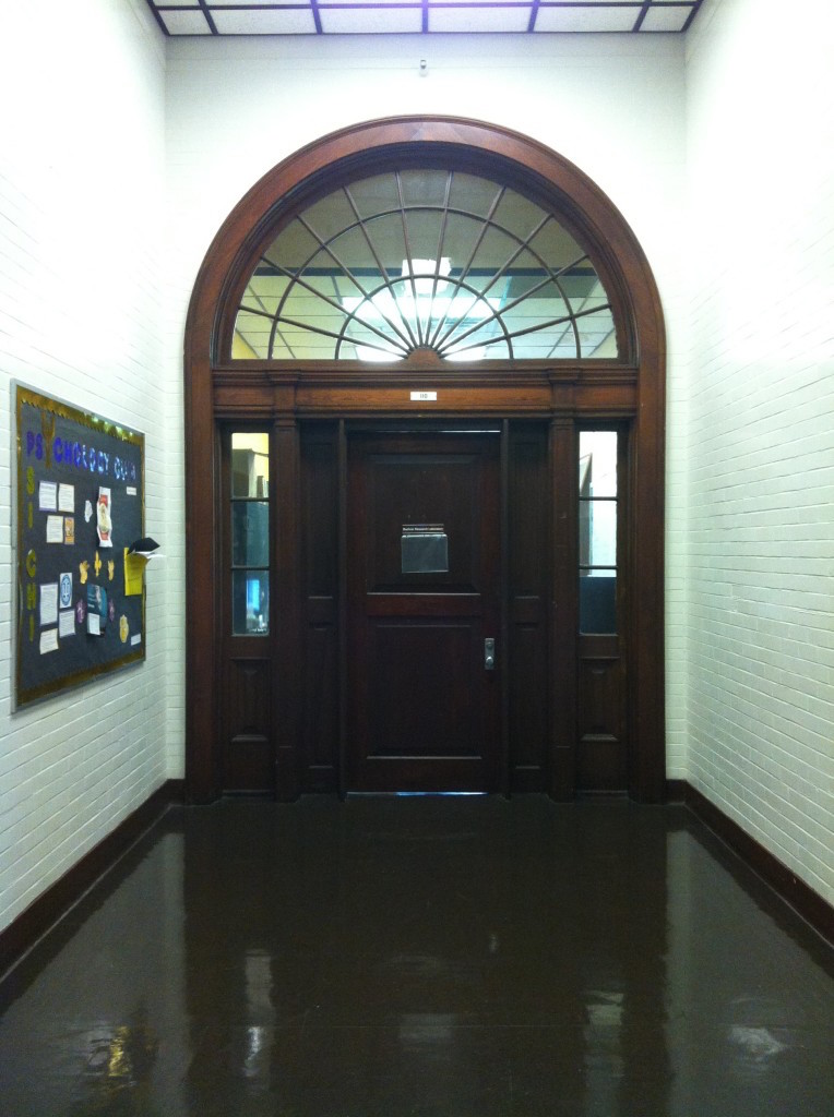 Door to room 110 located in Audubon Hall. 