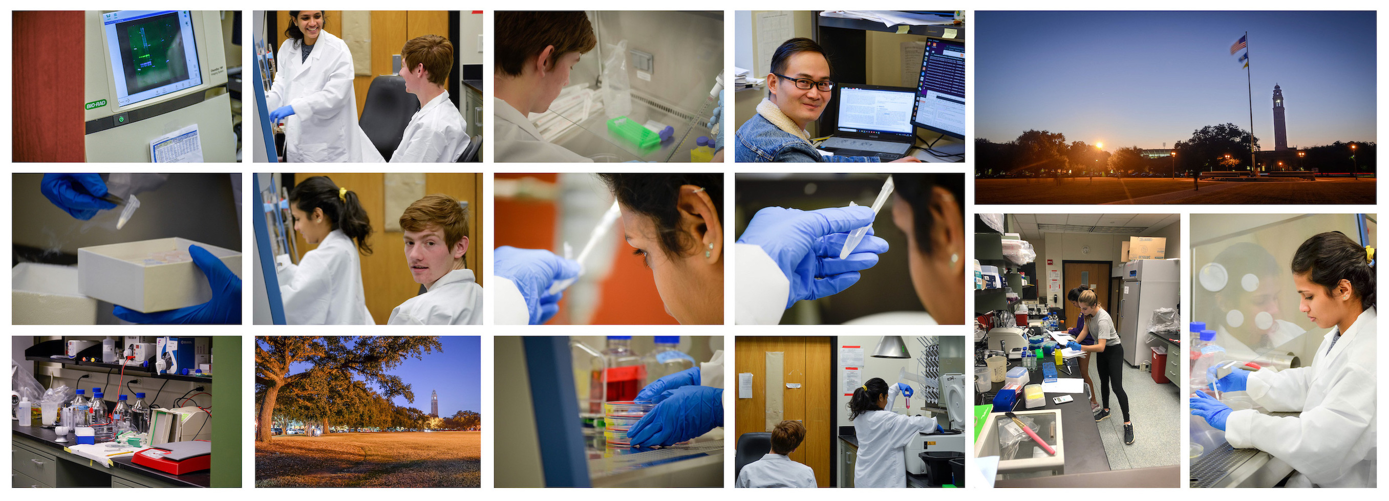 collage of students around the lab