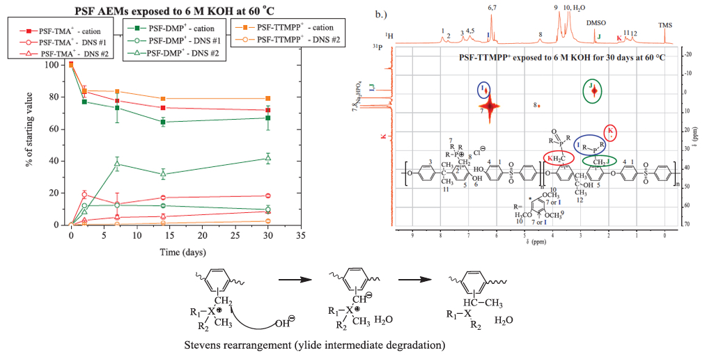 Multi-dimensional nuclear magnetic resonance spectrum for analyzing cation degradation rate in anion exchange membranes