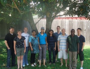 Group under magnolia tree