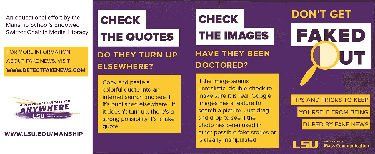 A card featuring information on how to detect fake news.