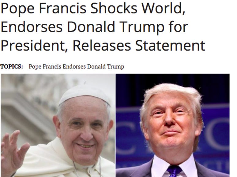 Pope Endorses Trump Fake Headline