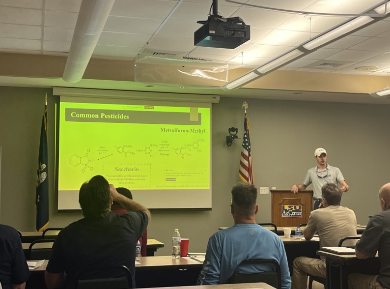 Hayes giving a talk at the hamond research station