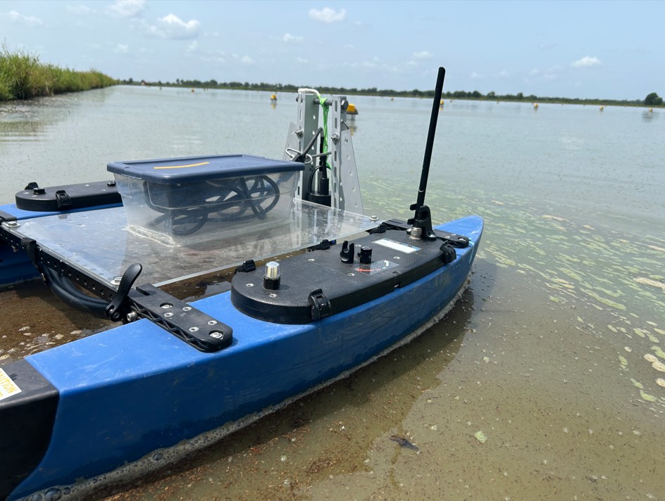 BlueBoat in crawfish pond