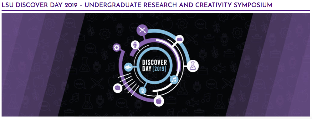 upcoming event banner for LSU discovery day 2019 - Undergraduate research and creativity symposium