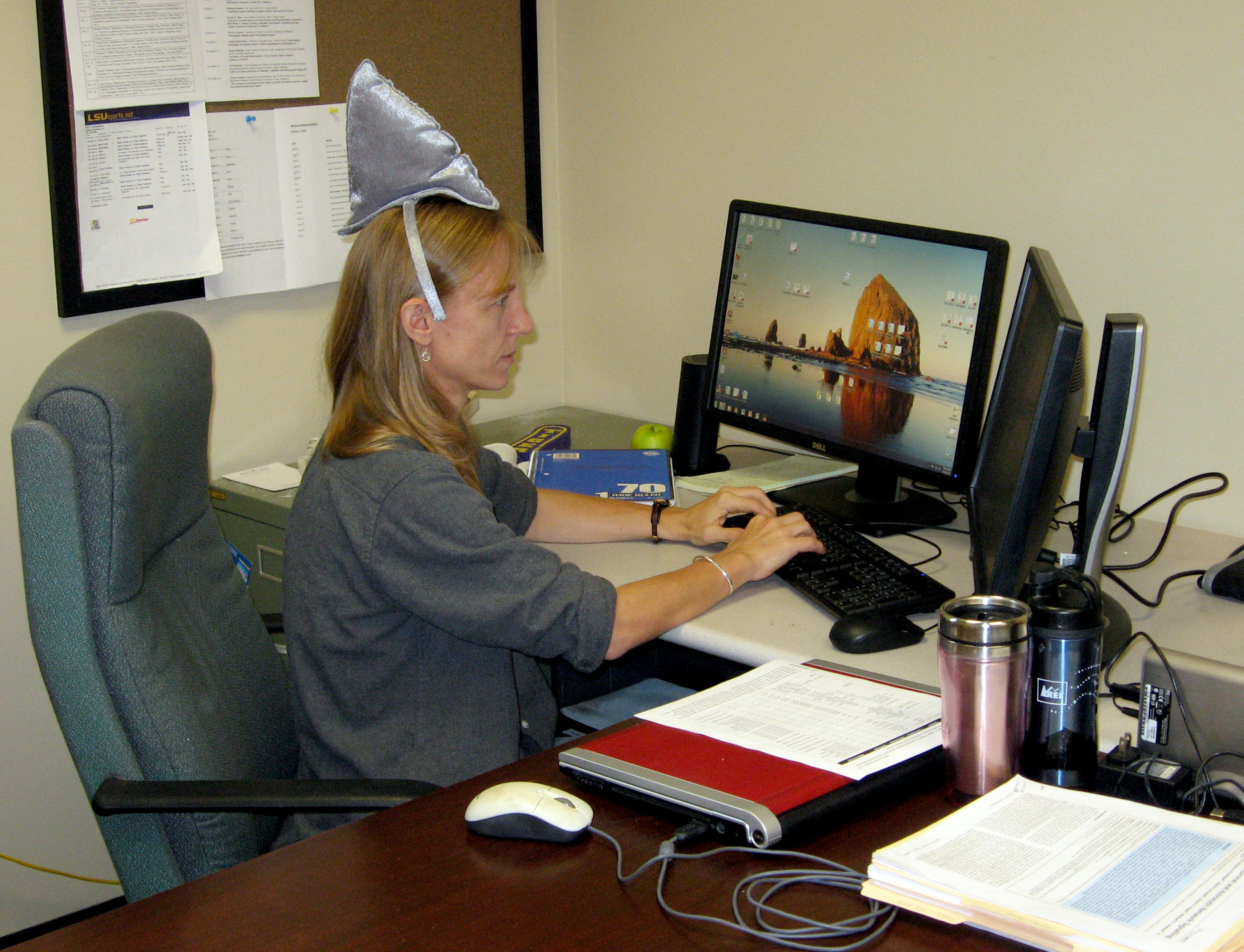 Karen with a shark fin hat