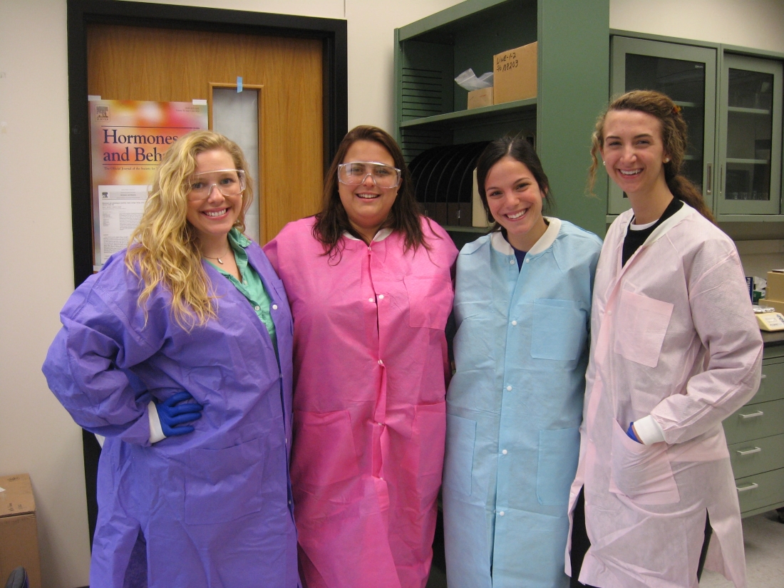 Karen F., Danielle, Kelsey & Kristi in lab coats