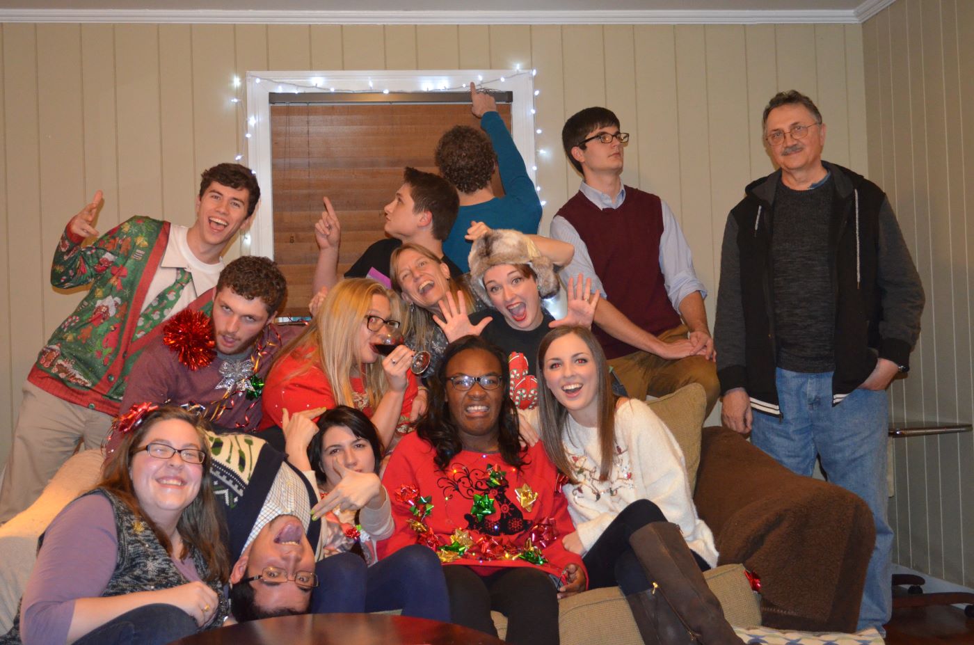 maruska lab holiday party silly group pic