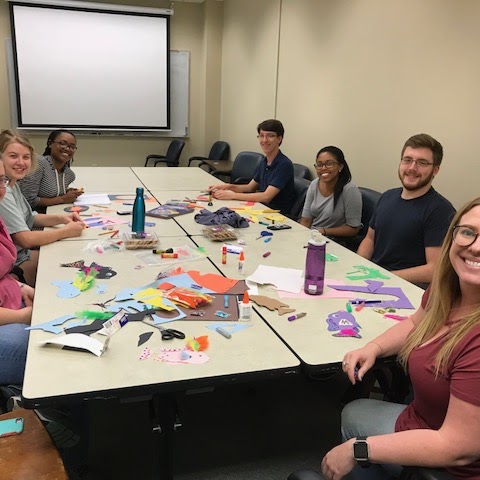 Creativity day at lab meeting: Making fish art for hallway decor with all lab members