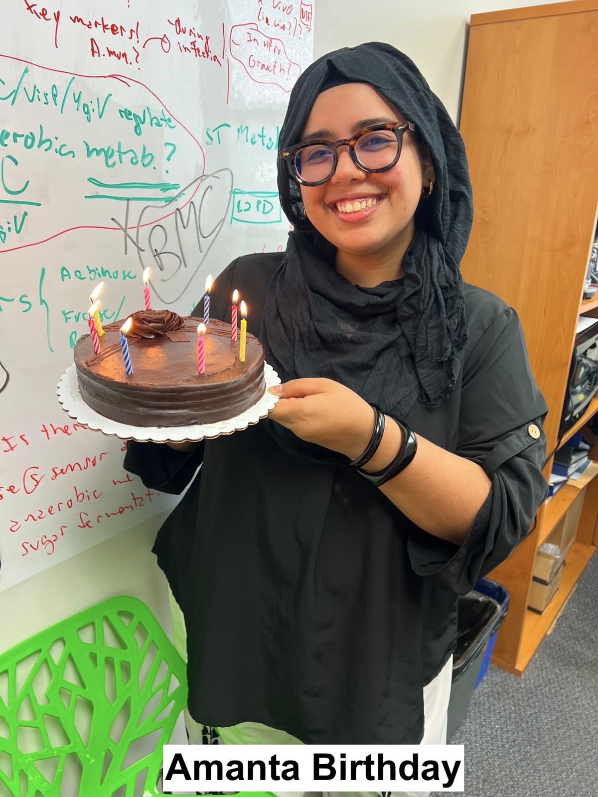 Amanta Birthday: Amanta is holding her cake with a smiley face.