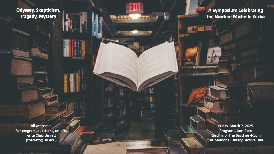 image of book hanging mysteriously in a library, with information also on this webpage