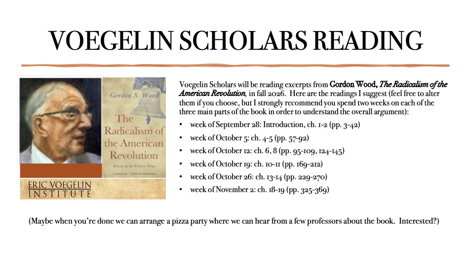 Voegelin Scholars Reading Assignments