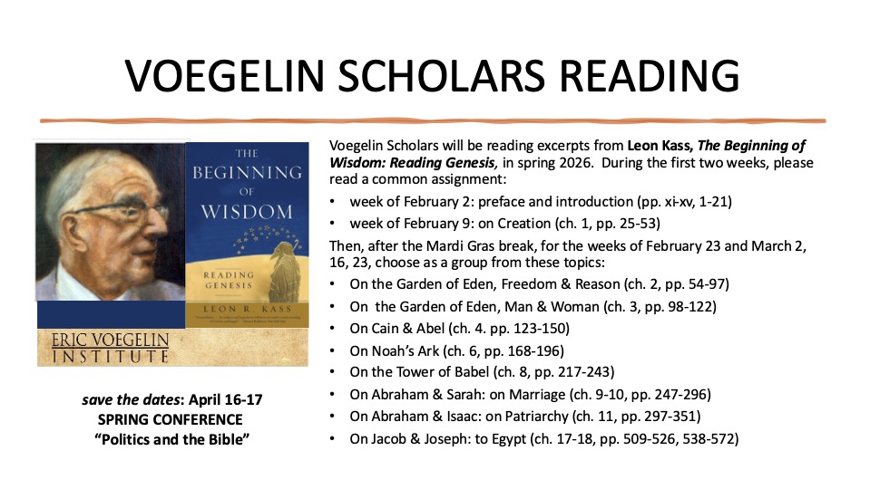 Voegelin Scholars reading assignments