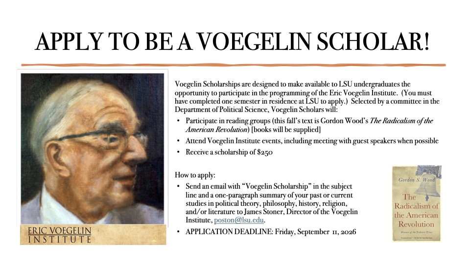 announcement of fall 26 Voegelin Scholars competition
