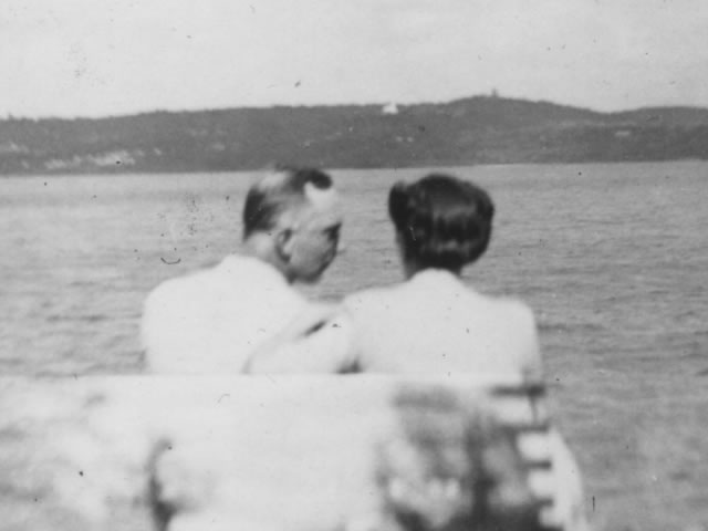 close up of Voegelin and someone looking at a body of water