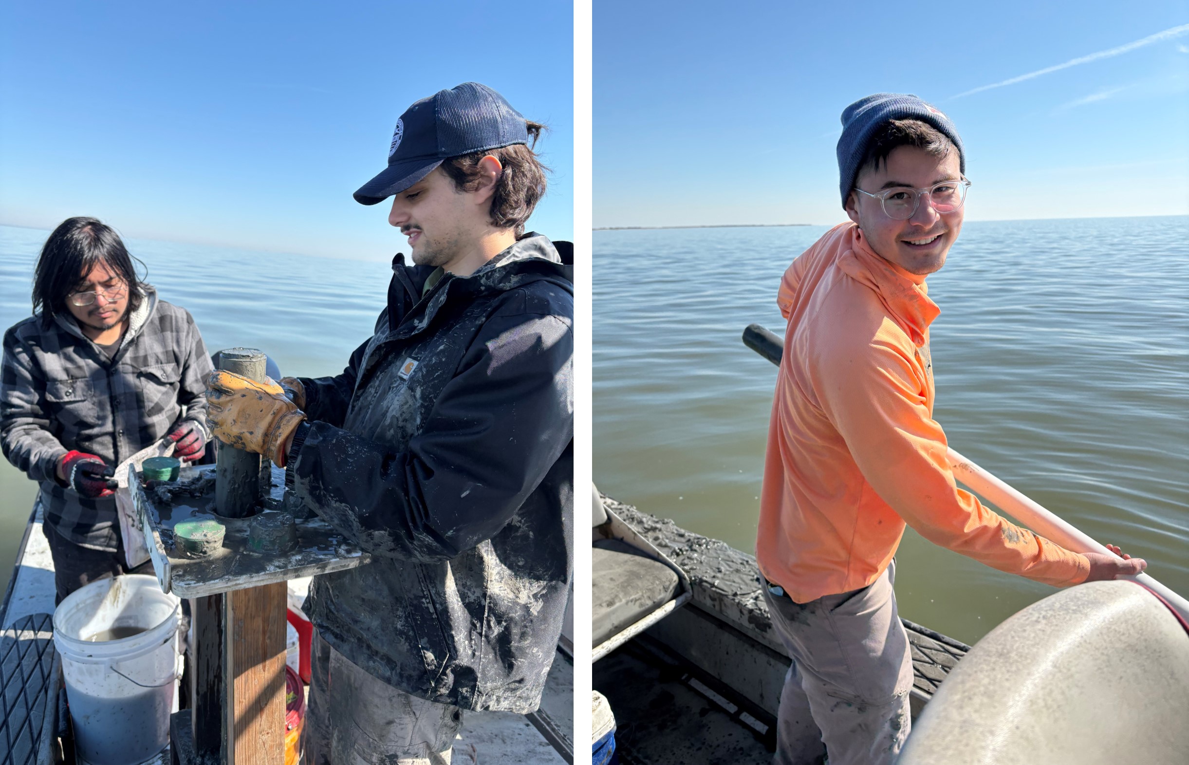three people on a boat