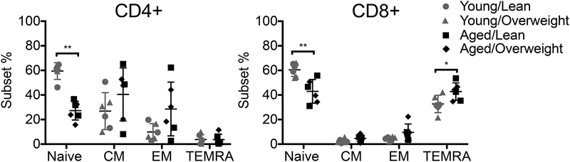 Effects of aging on memory T cell subset proportions in dogs